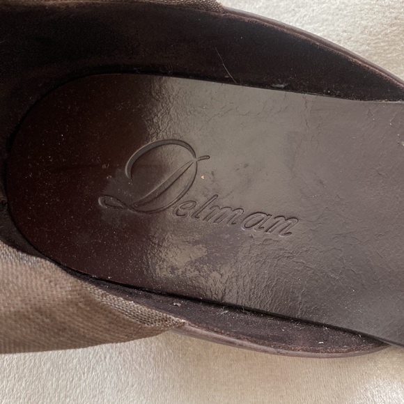 Delman, minimalist strap sandals, leather, ankle chiffon fabric, brown size 9 - Picture 7 of 14